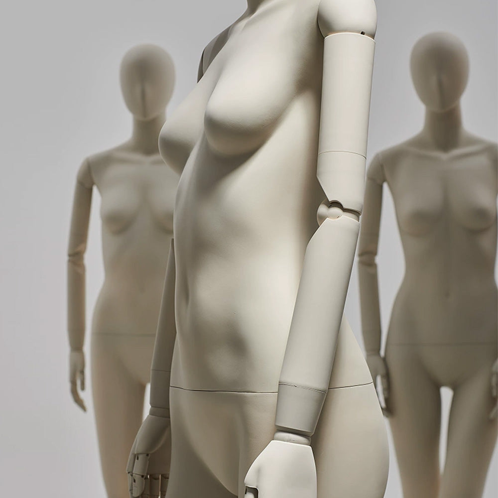 JELIAMTE | Handcrafted Female Mannequin with Articulated Real Wood Arms & Mirror Base