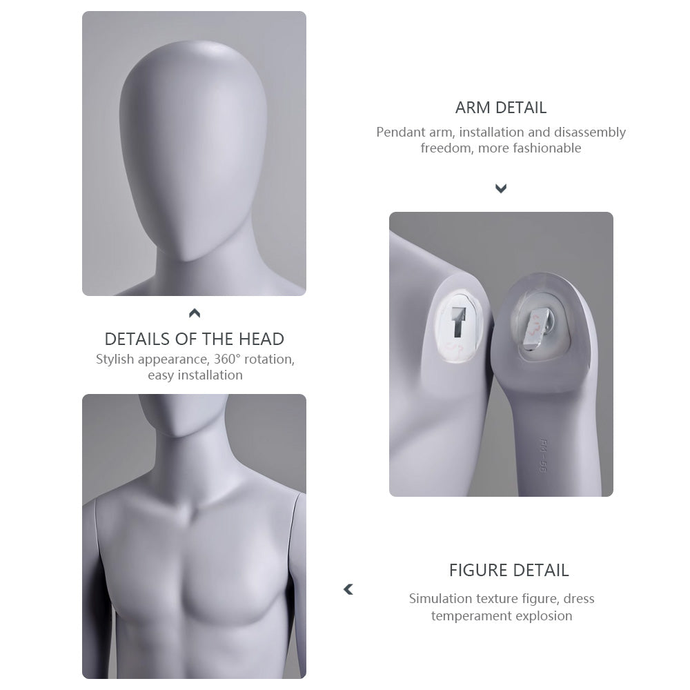 Jelimate Realistic Male Full Body Mannequin Dress Form,Grey Male Full Body Model Fiberglass Sport Mannequin,Garment Shop Window Display Male Suit Mannequin,Men Clothing Store Clothing Display Mannequin