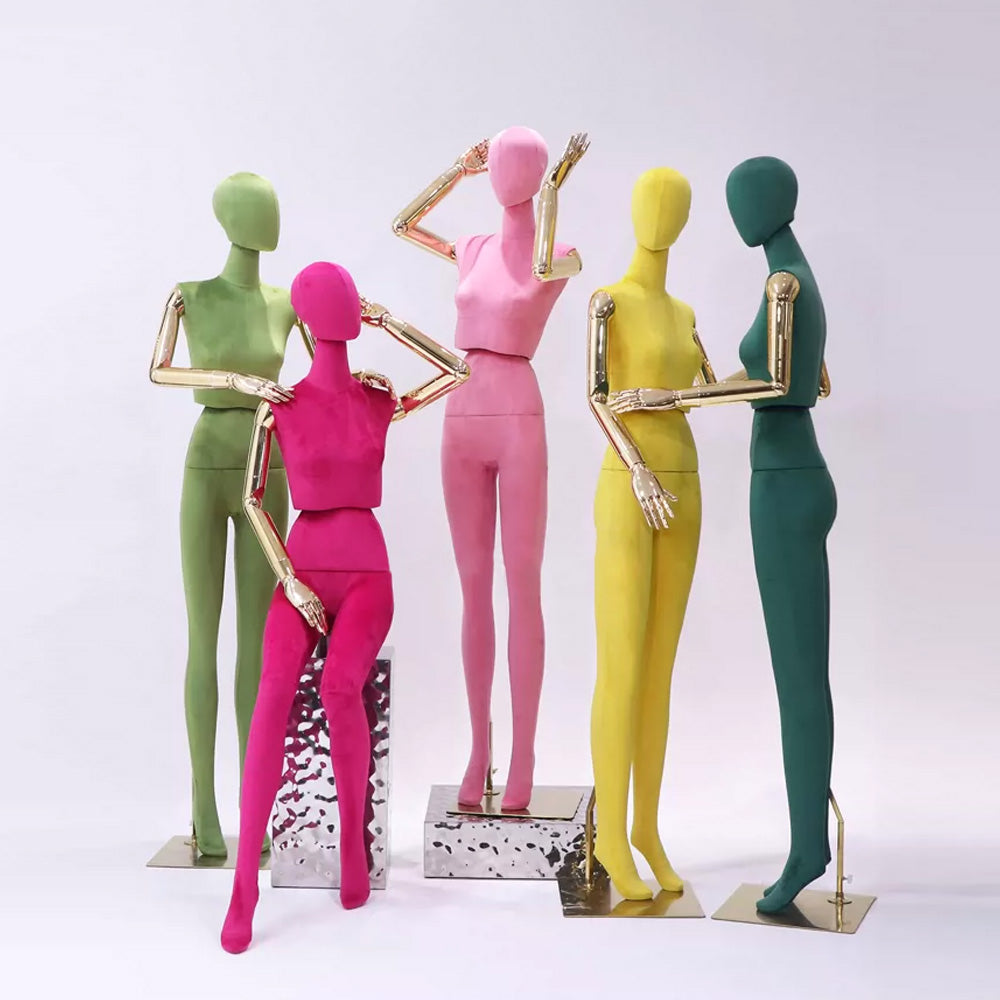 JELIMATE Boutique Female Full Body Display Mannequin, Luxury Wedding Dress Display Torso, Colorful Velvet Display Mannequin with Gold Hands