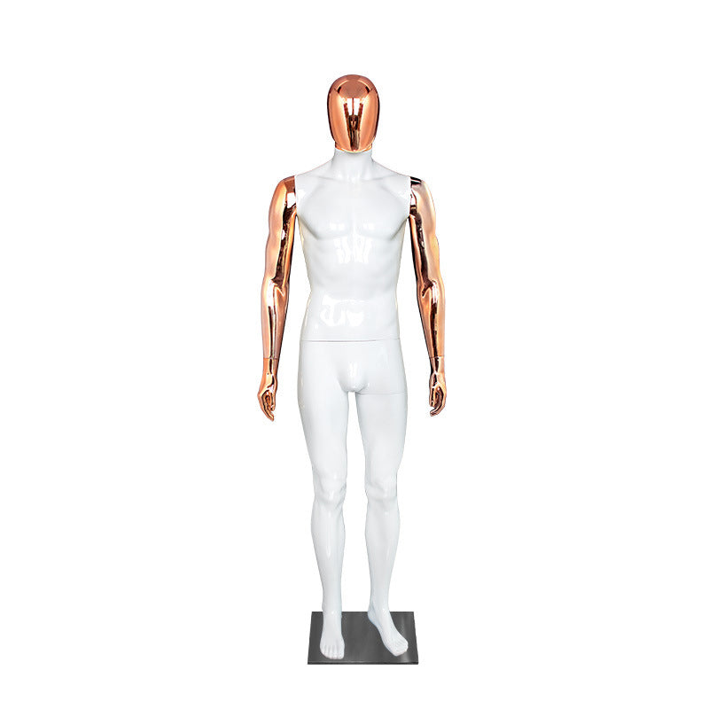Premium Matte Black & Gold Electroplated Male Mannequin - Full Body Display for High-End Retail