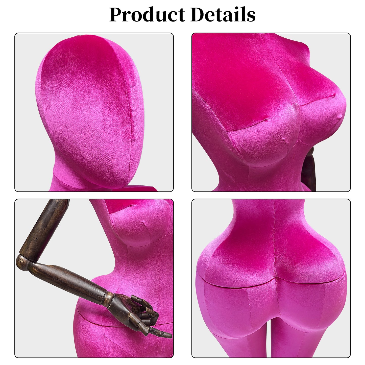 JELIMATE Plus Size Velvet Female Mannequin | Curvy Hourglass Full Body Display Form