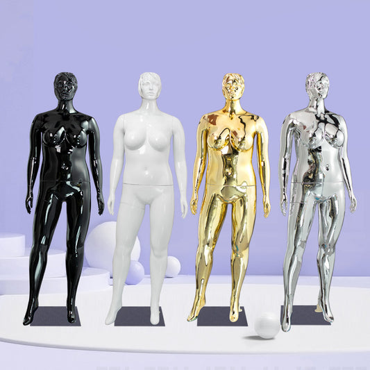 Plump Electroplated Female Mannequin | Abstract Head, Full - Body Plus - Size for European/African Fashion Displays