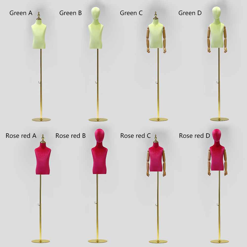 Jelimate Child Half Body Mannequin, Colorful Velvet Torso With Wooden Arms, Window Display Kid Model