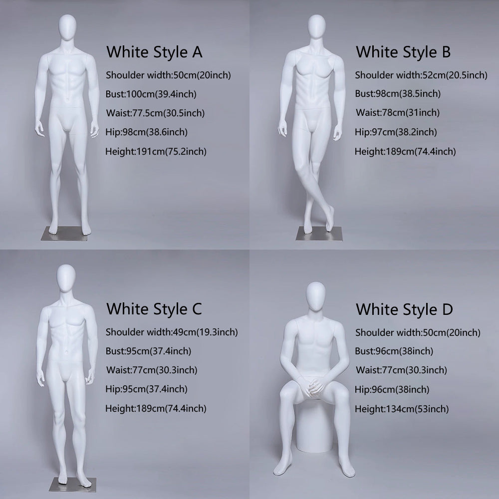 Jelimate Realistic Male Mannequin Full Body Model,Male Full Body Dress Form Black White Fiberglass Mannequin,Window Display Male Sport Mannequin Suit Model,Clothing Shop Male Display Mannequin for Clothes