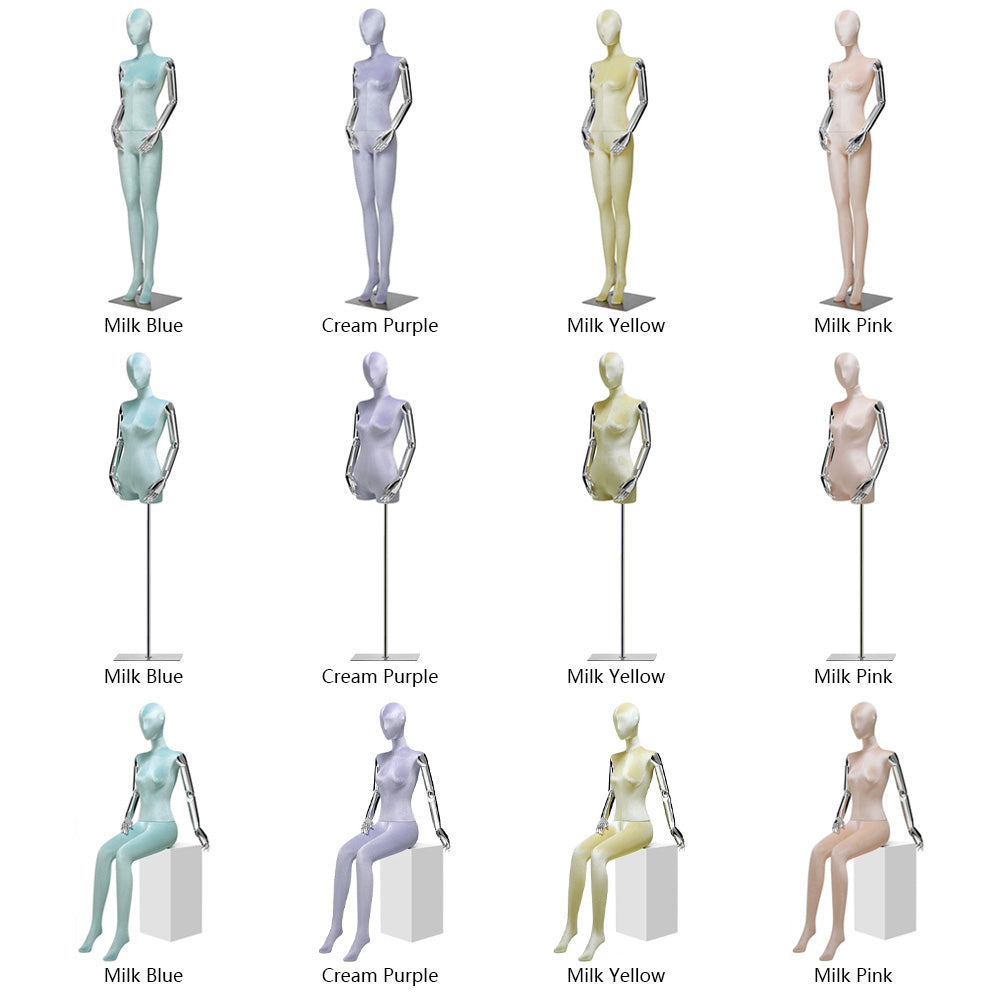 Jelimate Luxury Female Full Body Half Body Velvet Mannequin,Female Mannequin Torso With Silver Arms,Clothing Store Female Display Mannequin Dress Form,Dress Coat Suit Shirt Clothes Display Mannequin