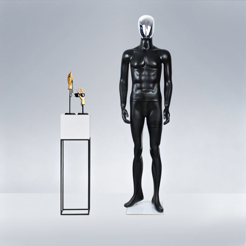 JELIMATE Premium Full-Body Male Mannequin - Silver Electroplated Head & Hands | Black Fiberglass Display