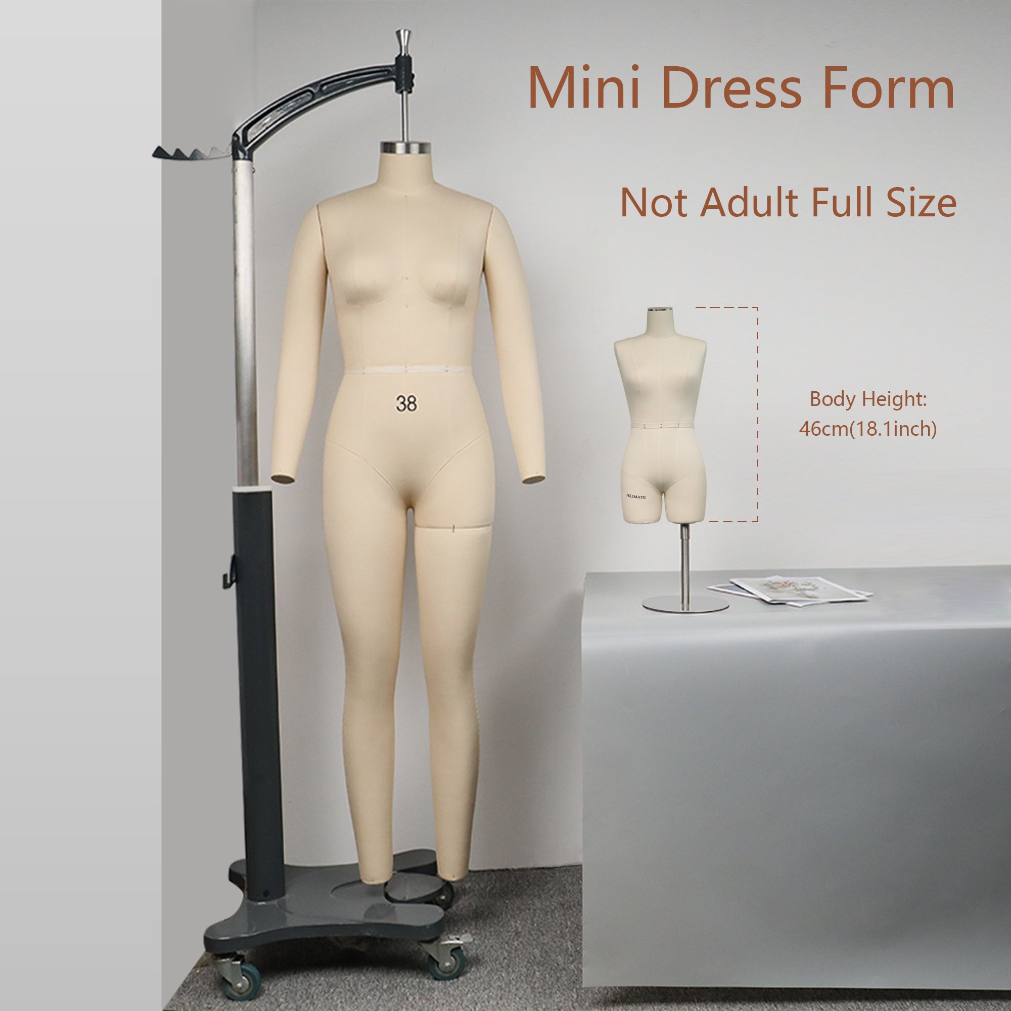 Half Scale Dress Form for Sewing - Professional Sewing Mannequin with Soft Arms (Size 12)