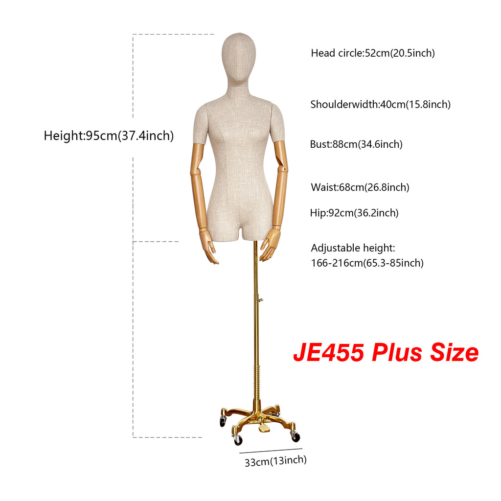 Jelimate Luxury Female Plus Size Mannequin Half Body Dress Form,Grey Linen Dress Form Wedding Dress Mannequin,Clothing Store Female Torso Mannequin Plus Size Model