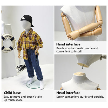 JELIMATE linen Kids Full Body Mannequin Child Dress Form for Clothing Store Window Display