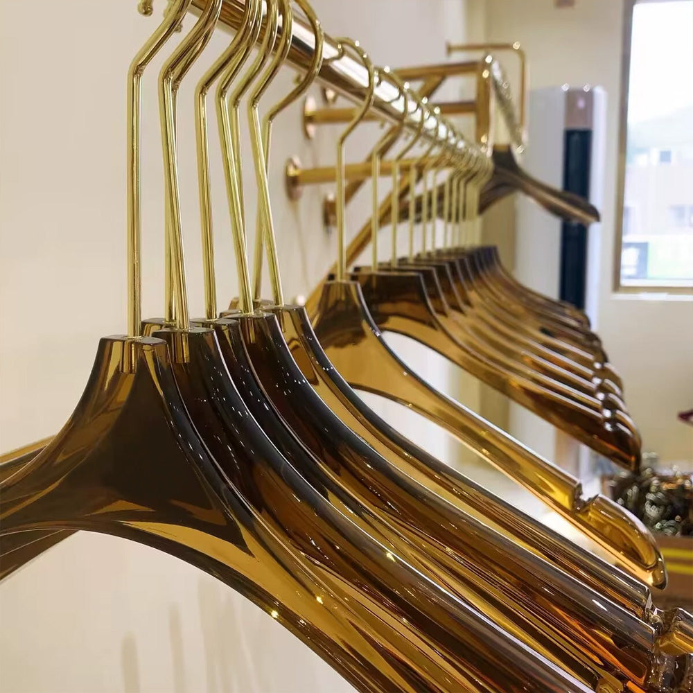 Jelimate High Quality Acrylic Pant Clothing Hanger,Clear Yellow Clothes Trousers Shirt Hanger for Garment Rack,Wedding Dress Hanger with Silver Hook
