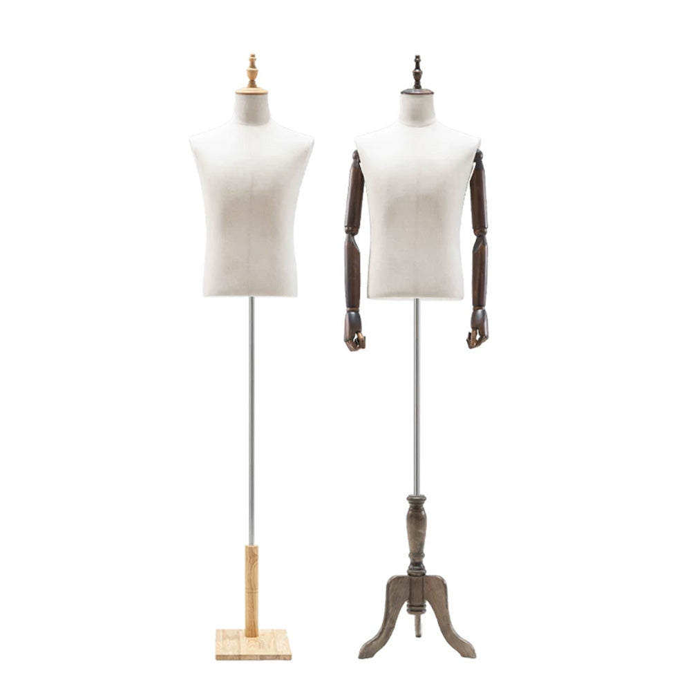 JELIMATE Male Mannequin Torso with Articulated Wooden Arms & Full Suit Display Stand
