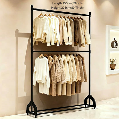 72.8" Double Rod Clothing Rack with Wheels | Heavy Duty Iron Garment Rack | JELIMATE