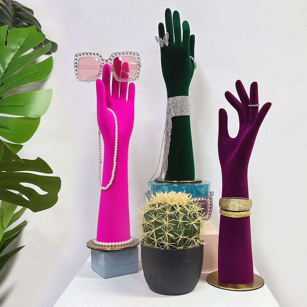 JELIMATE Female Left Hand Mannequin For Jewelry Display,Colorful Velvet Mannequin Hand Dress Form,Watch Necklace Bracelet Scarf Sunglasses Ring Display Hand Form