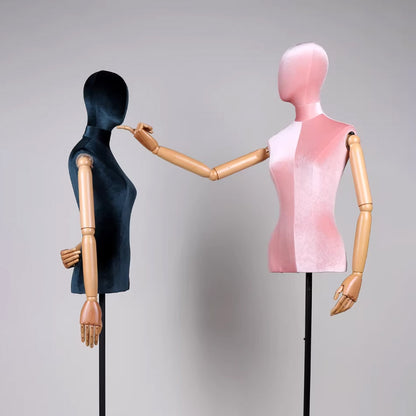 Premium Velvet Female Mannequin Torso with Articulated Mechanical Arms – Two-Tone Luxury Dress Form for Bridal & Boutique Display