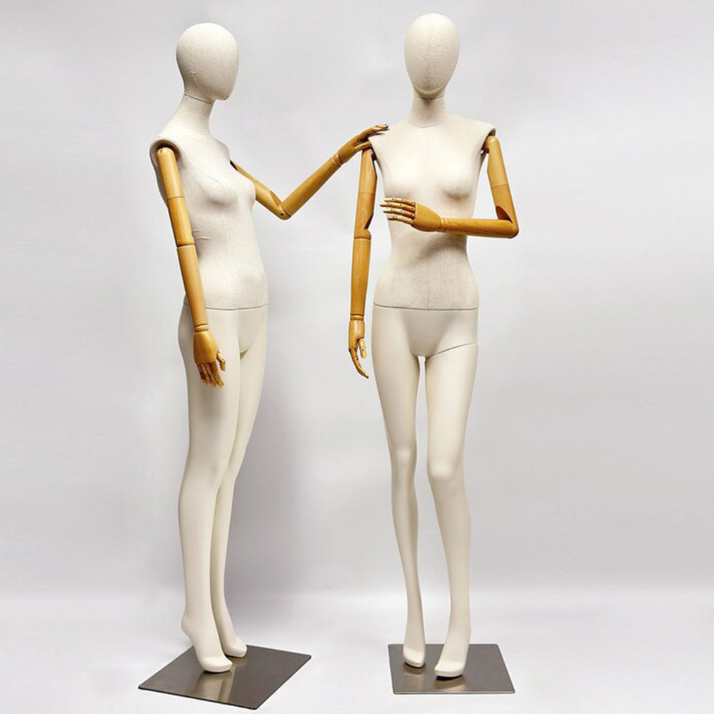 Jelimate Realistic Female Full Body Mannequin Dress Form,Upper Body Wraping Linen Fabric Bottom Painting Leg,White Beige Mannequin Female Full Body Model,Female Full Body Display Mannequin