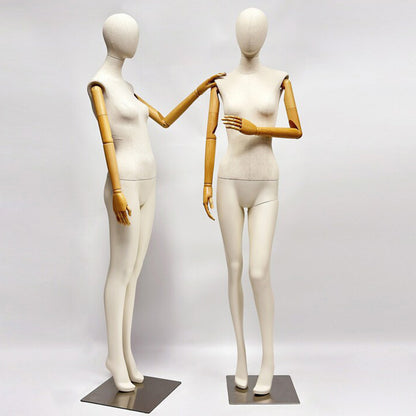 Jelimate Realistic Female Full Body Mannequin Dress Form,Upper Body Wraping Linen Fabric Bottom Painting Leg,White Beige Mannequin Female Full Body Model,Female Full Body Display Mannequin
