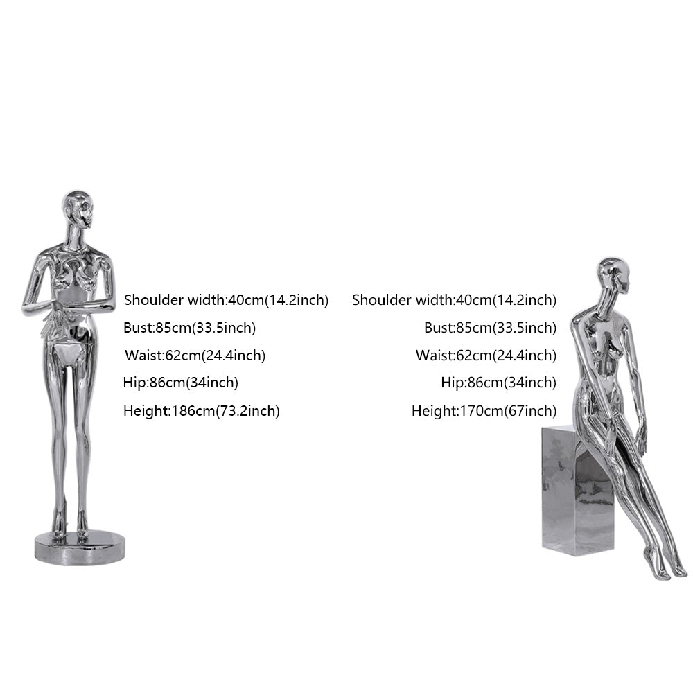 Jelimate Adult Female Chrome Mannequin Full Body,Clothing Store Mirror Silver Mannequin Women Dress Form,Window Display Clothing Dress Form Shoulder Model