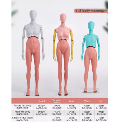 Premium Modern Mannequin Torso - Flexible Rotating Waist & Articulated Wooden Arms - Male, Female & Child Models