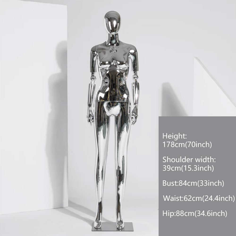 JELIMATE Electroplated Female Full Body Mannequin Window Display | Silver Gold Mirror