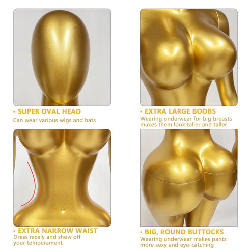 JELIMATE Gold Female Full Body Mannequin for Lingerie, Wigs & Complete Outfits