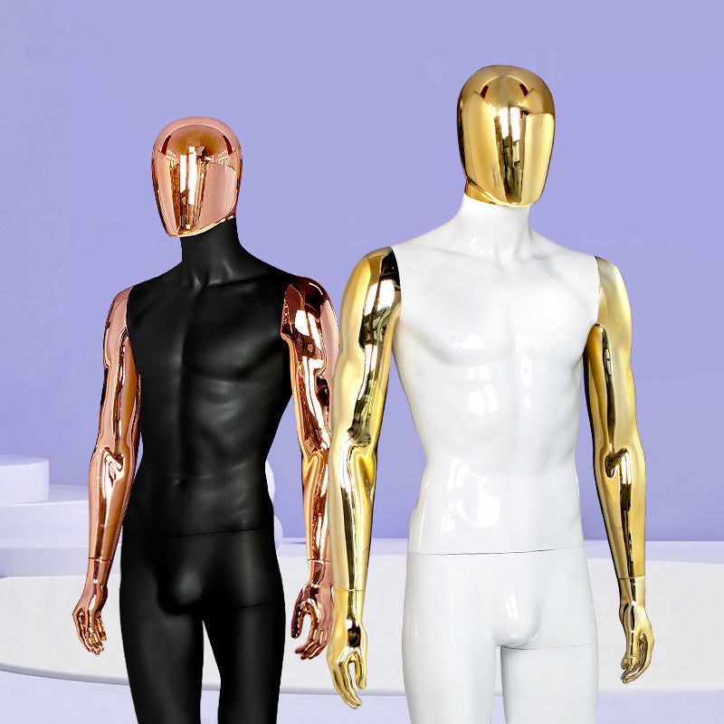Premium Matte Black & Gold Electroplated Male Mannequin - Full Body Display for High-End Retail