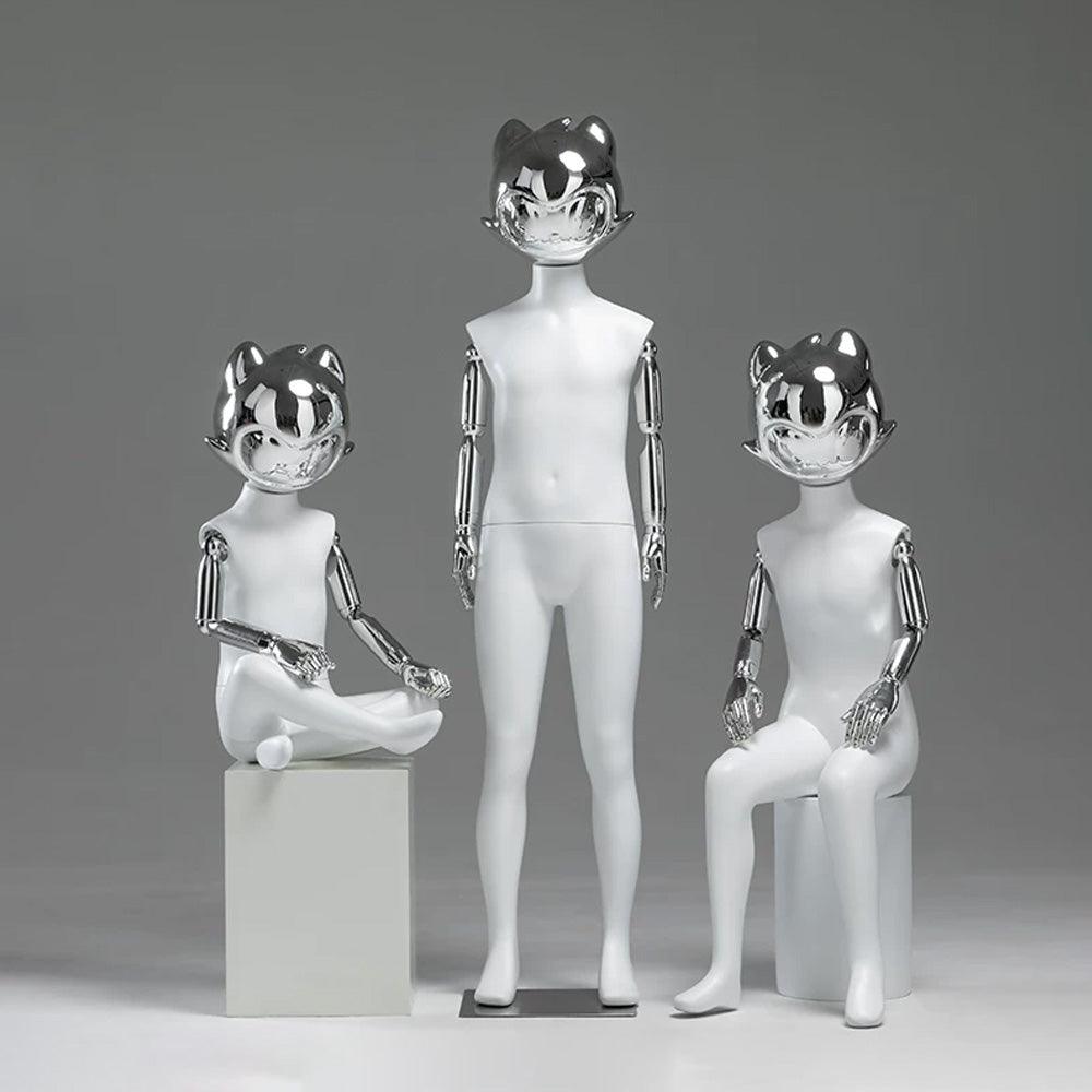 JELIMATE Kids Full Body Mannequin Chrome Anime Cat Head Children Clothing Display