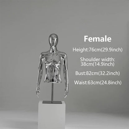JELIMATE Silver Chrome Half Body Mannequin for Clothes | Male & Female Electroplated Torso