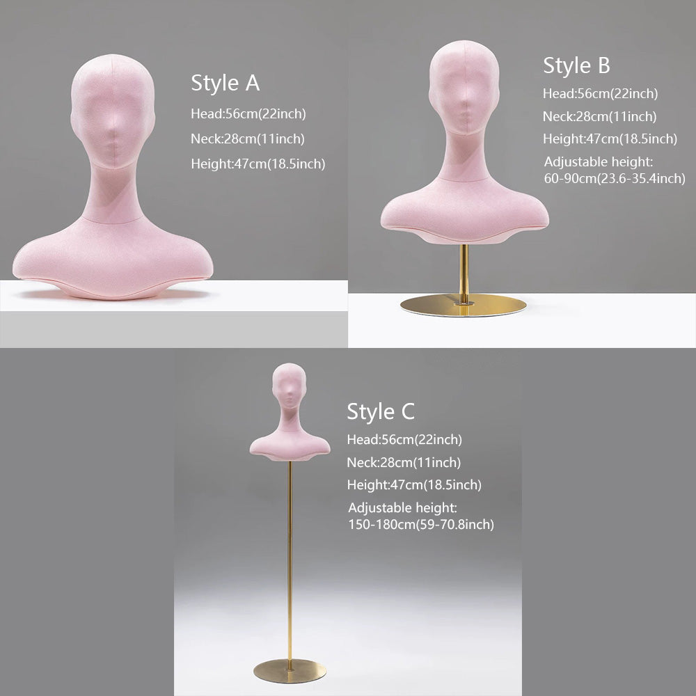 Jelimate Female Mannequin Head With Shoulders,Colorful Suede Velvet Mannequin Head With Base,Jewelry Display Head Mannequin Wig Display Stand,Scarf Bag Veil Sunglasses Hat Display Head Model Props