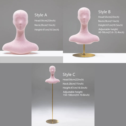 Jelimate Female Mannequin Head With Shoulders,Colorful Suede Velvet Mannequin Head With Base,Jewelry Display Head Mannequin Wig Display Stand,Scarf Bag Veil Sunglasses Hat Display Head Model Props