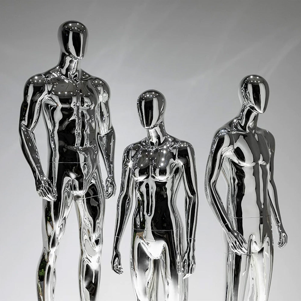 JELIMATE Mirror Silver Full Body Mannequin, Electroplated Male & Female Window Display