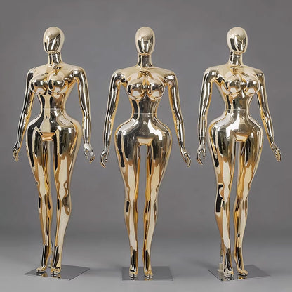 Premium Chrome Plated Female Mannequin - Full Body Display Stand for Boutique