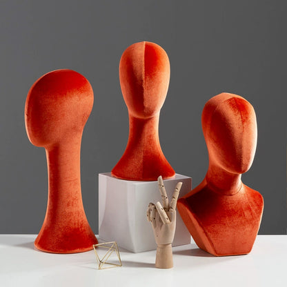 Flocked Mannequin Head Display Stand - Wig Hat Jewelry Holder with Pin-Insertable Surface