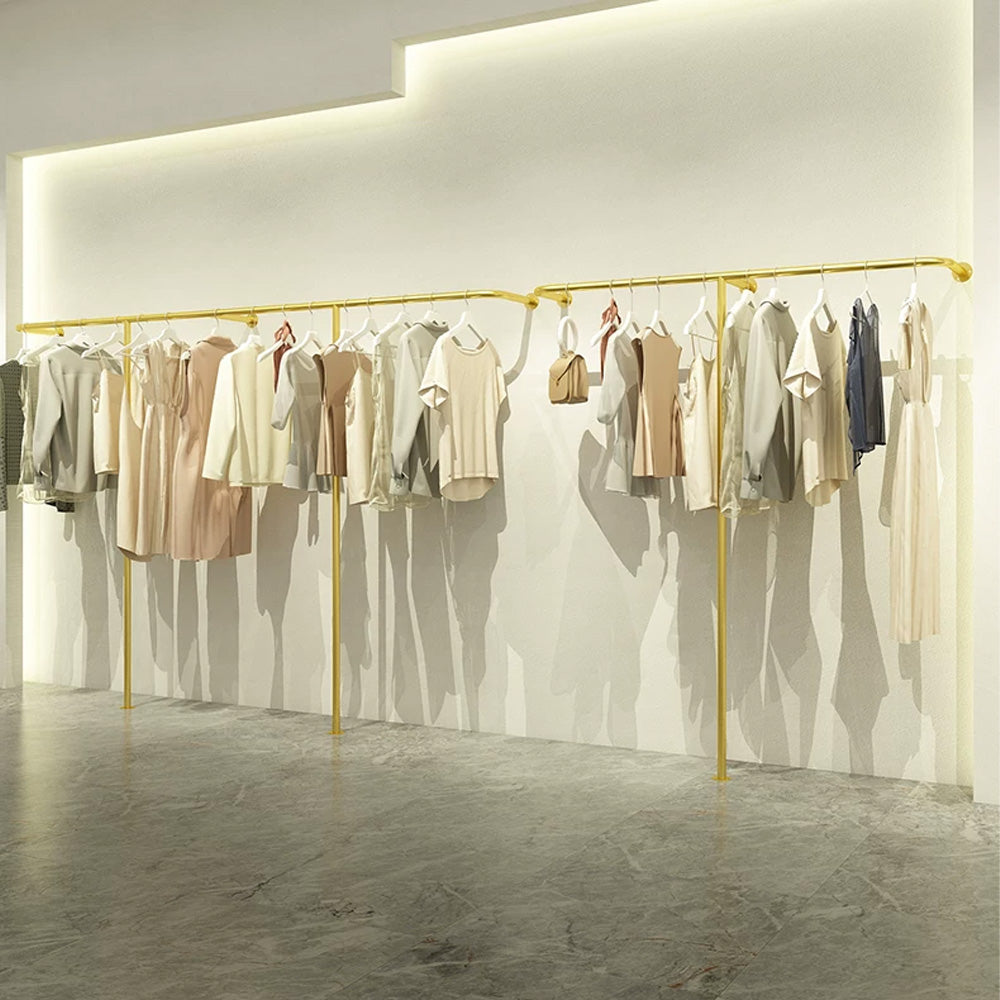 JELIMATE Wall-Mounted Gold Garment Display Rack for Boutique Clothing Store, Space-Saving