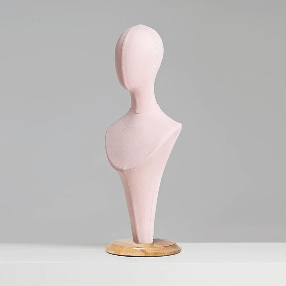 JELIMATE Fabric Mannequin Head Stand with Wood Base for Hat Wig Jewelry Display