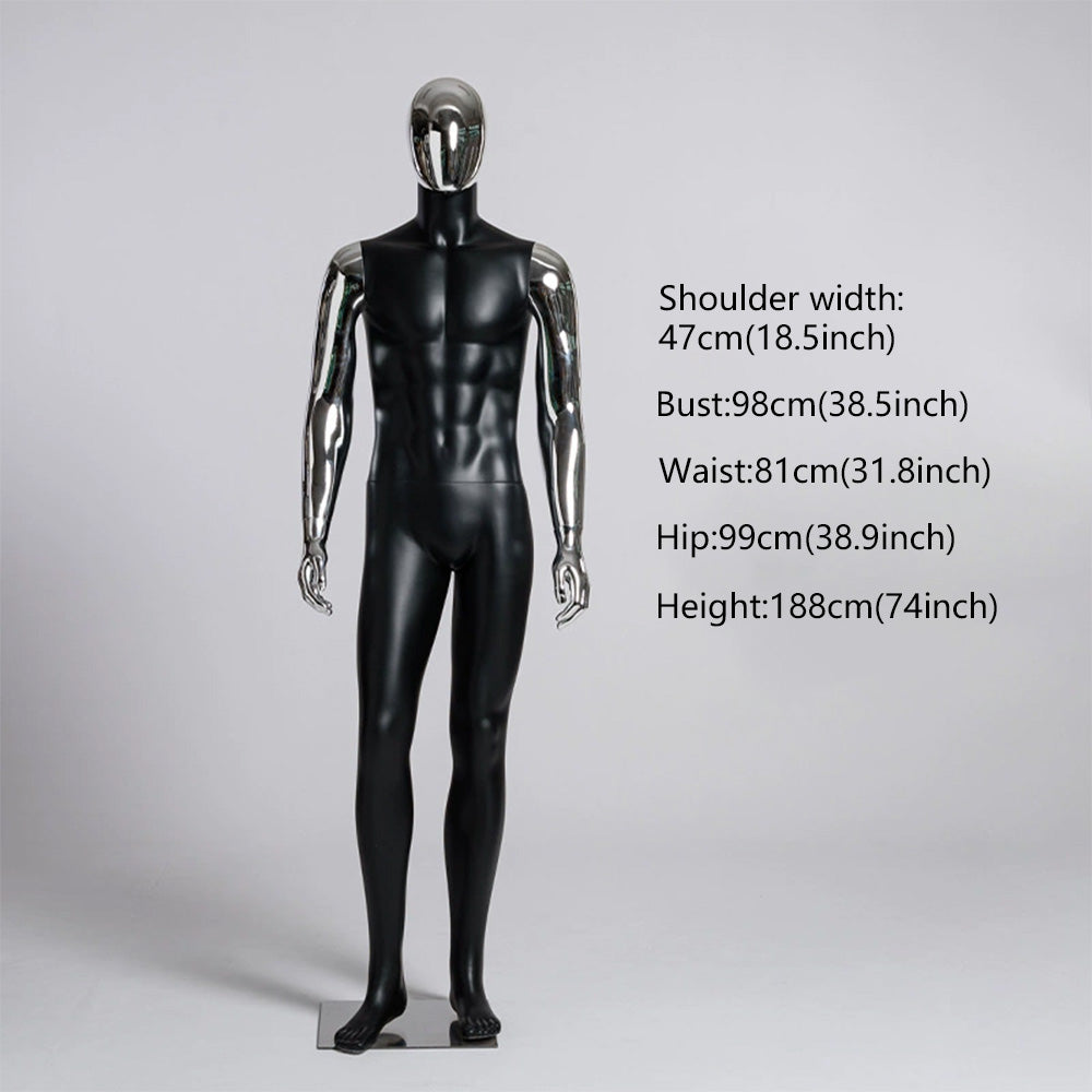 JELIMATE Matte Black Muscular Male Mannequin, Gold/Silver for Menswear Store Display