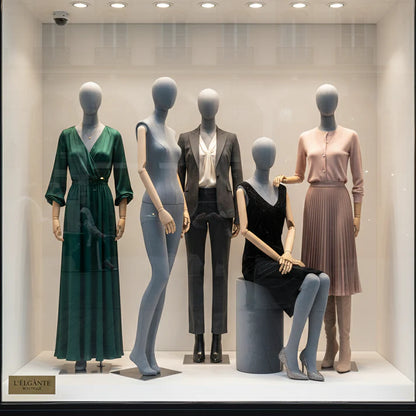 JELIMATE Luxury Grey Suede Female Full Body Mannequin | Adjustable Wooden Arms