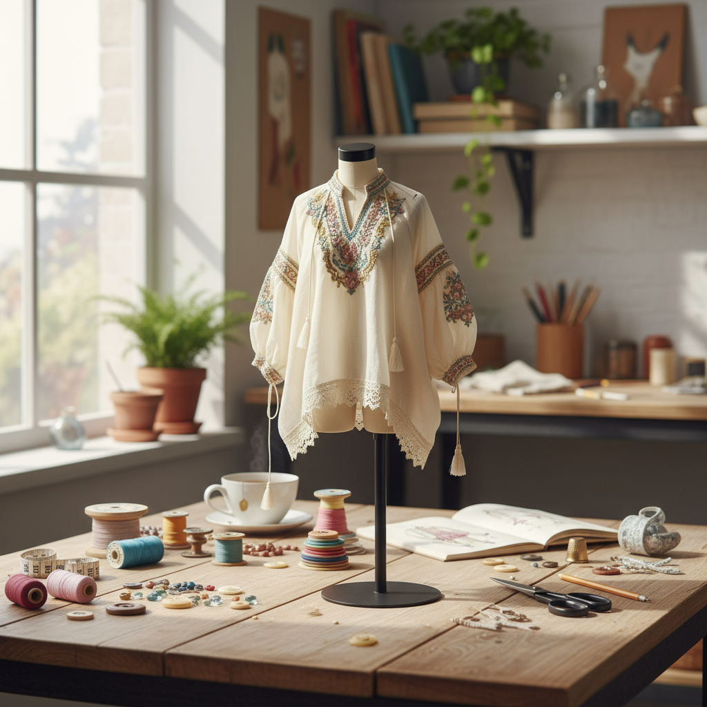 صورة لعارضة أزياء ترتدي بلوزة بوهيمية