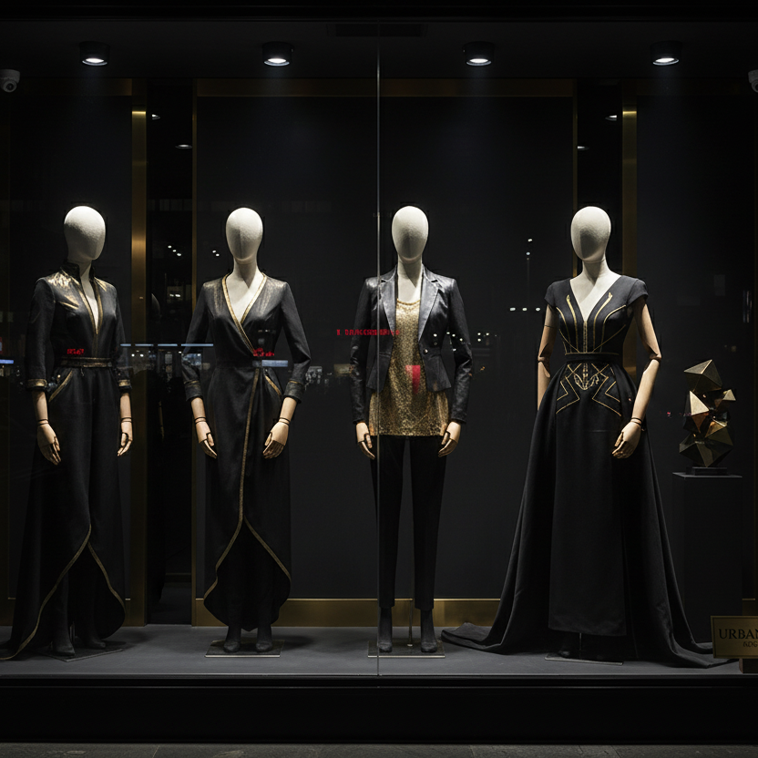 Jelimate: Urban Dark-Themed Window Display Rendering