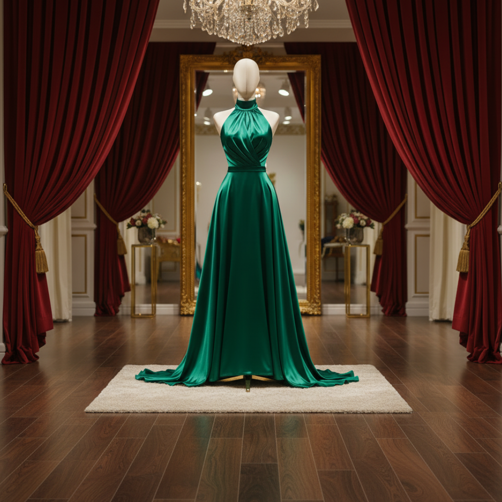 正方形祖母绿礼服展示