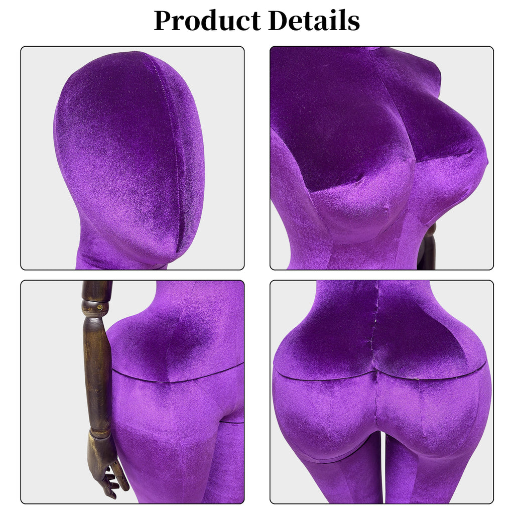 JELIMATE Plus Size Velvet Female Mannequin | Curvy Hourglass Full Body Display Form