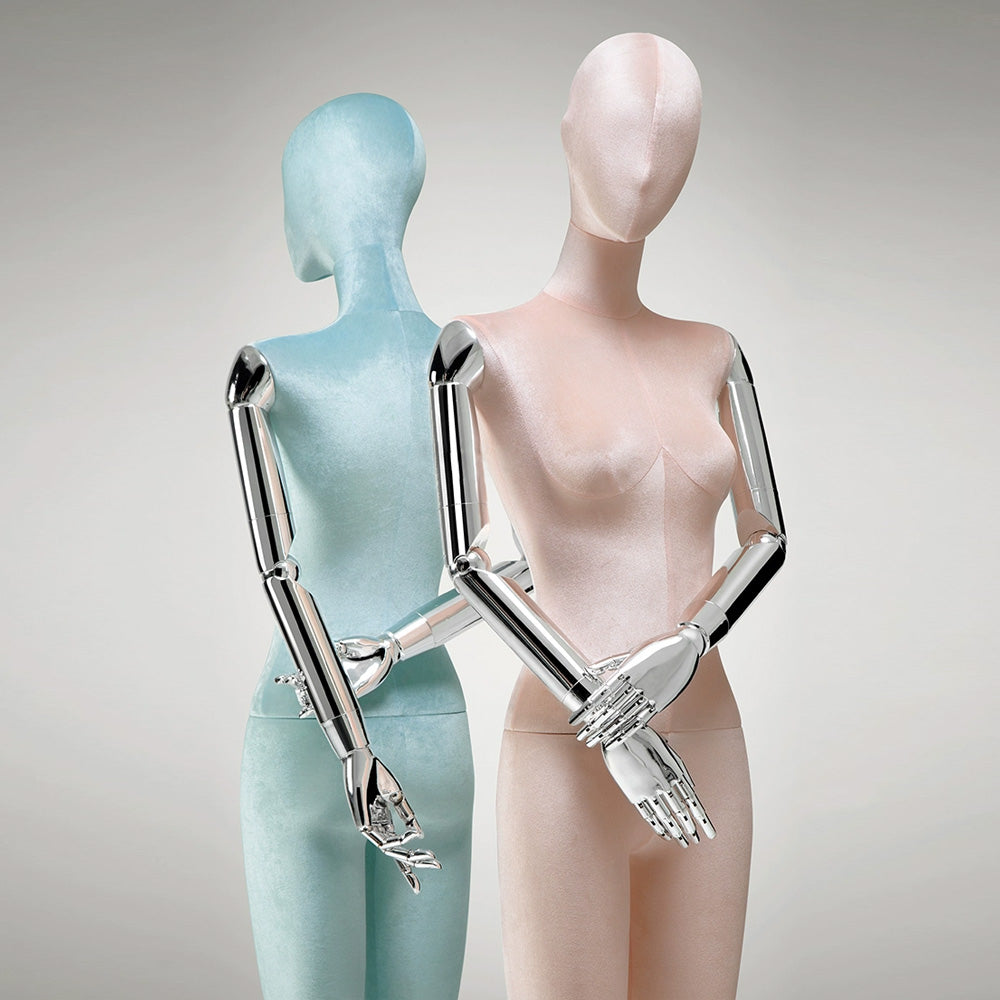 Jelimate Luxury Female Full Body Half Body Velvet Mannequin,Female Mannequin Torso With Silver Arms,Clothing Store Female Display Mannequin Dress Form,Dress Coat Suit Shirt Clothes Display Mannequin