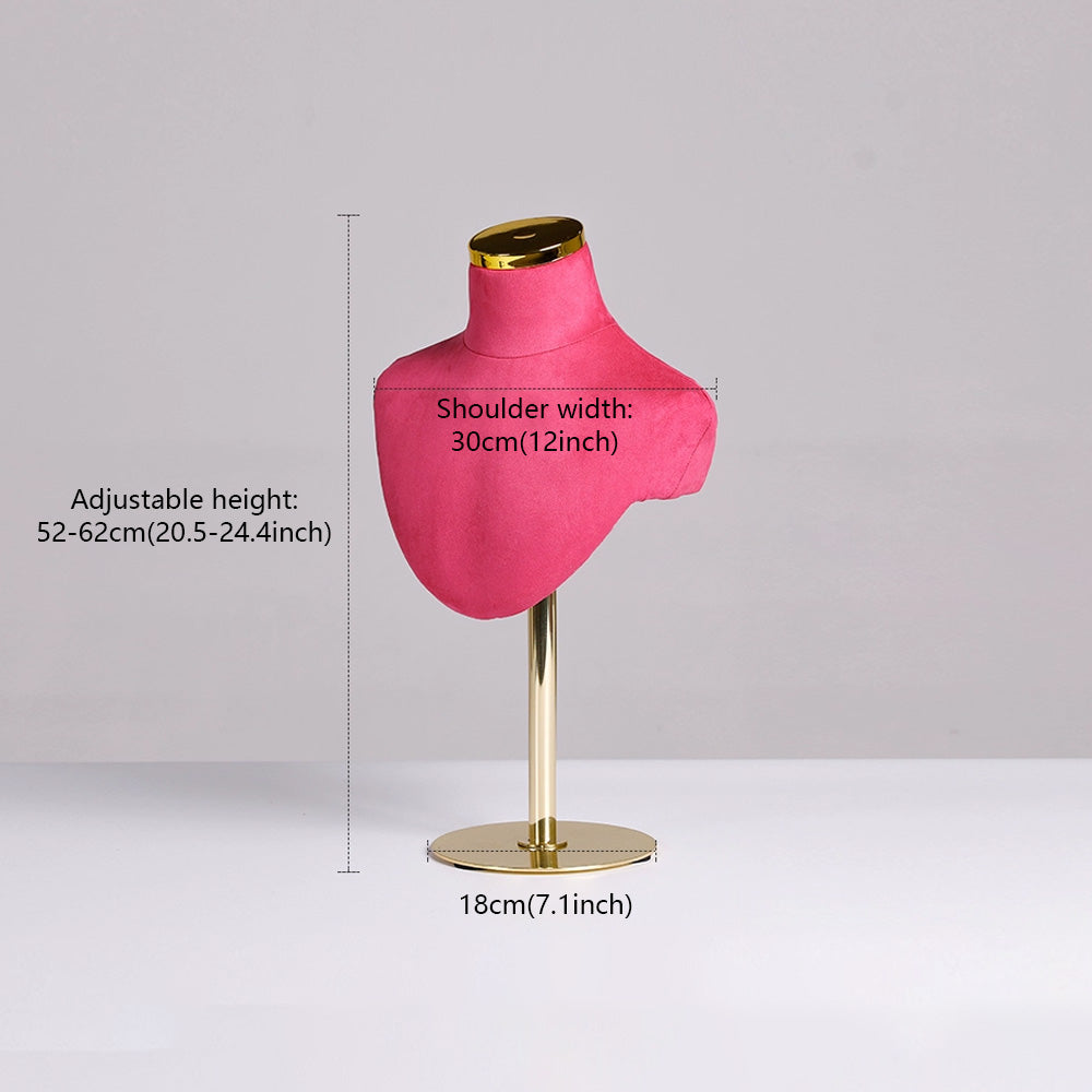 Jelimate Velvet Mannequin Bust for Jewelry Display | Necklace Stand with Gold Round Base | 5 Colors
