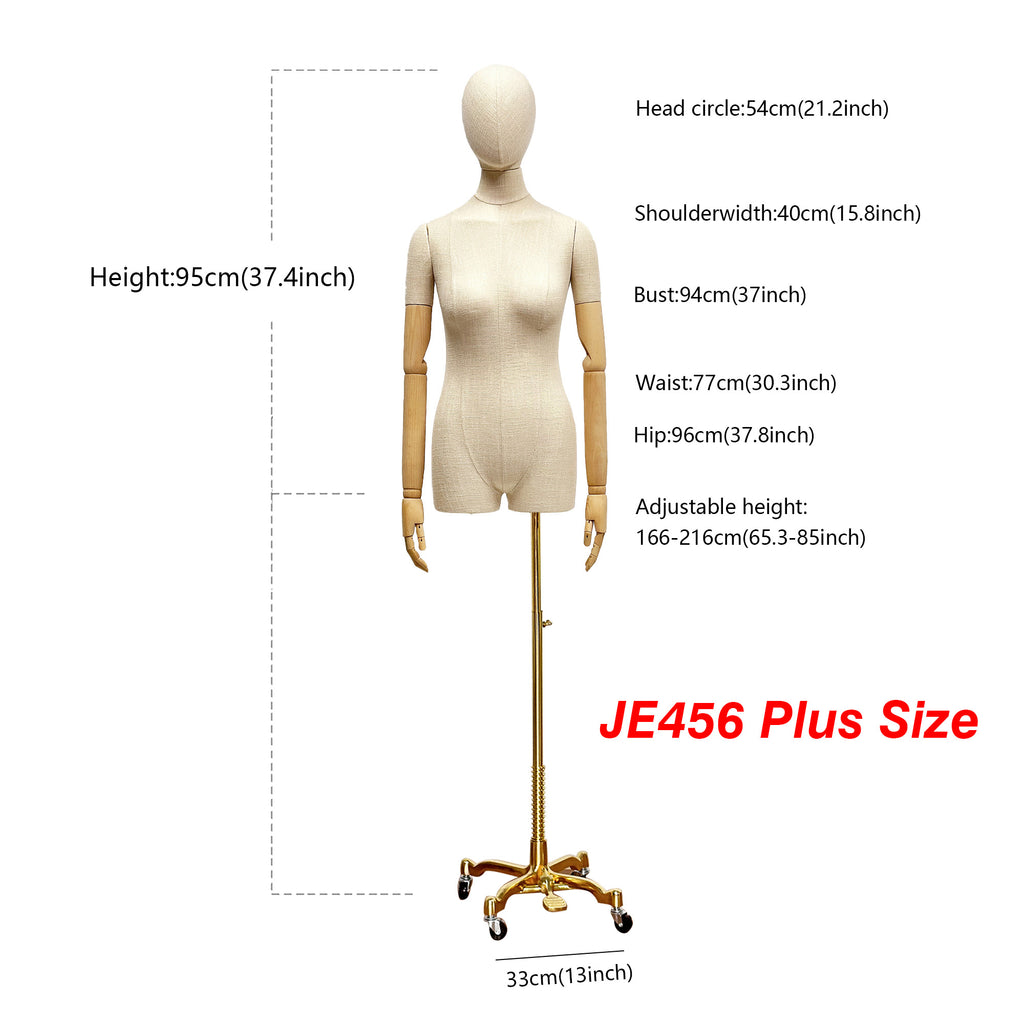 Jelimate Luxury Female Plus Size Mannequin Half Body Dress Form,Grey Linen Dress Form Wedding Dress Mannequin,Clothing Store Female Torso Mannequin Plus Size Model