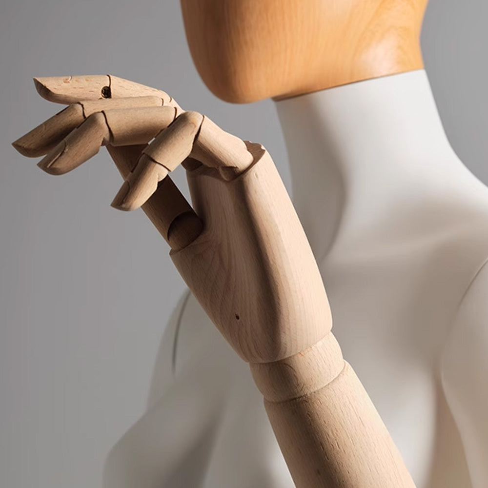 White Fiberglass Full & Half Body mannequin with Wooden Arms and hand - JELIMATE Premium Mannequin Set
