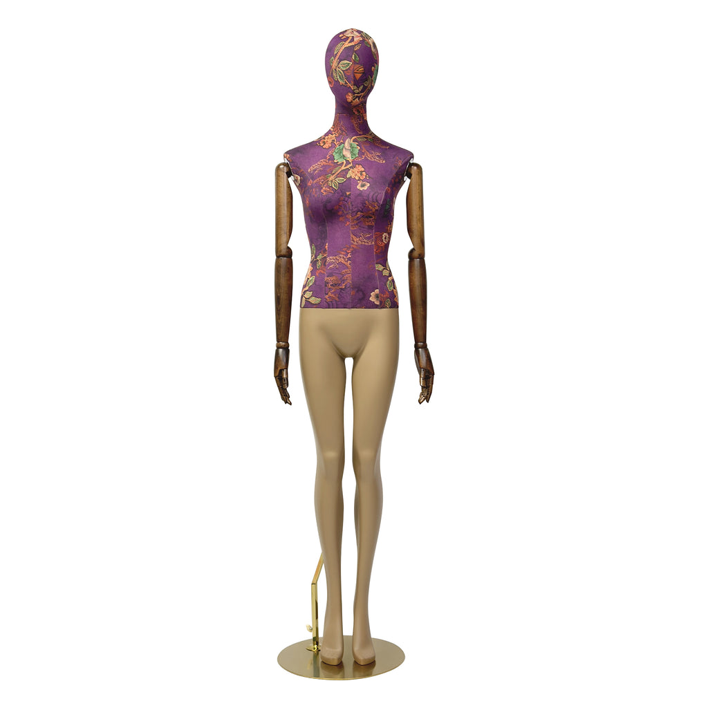 Jelimate Luxury Mannequin Full Body Dress Form,Clothing Shop Female Display Dress Form With Wooden Arms,Upper Body Fabric Wrapped Lower Body Painting Leg