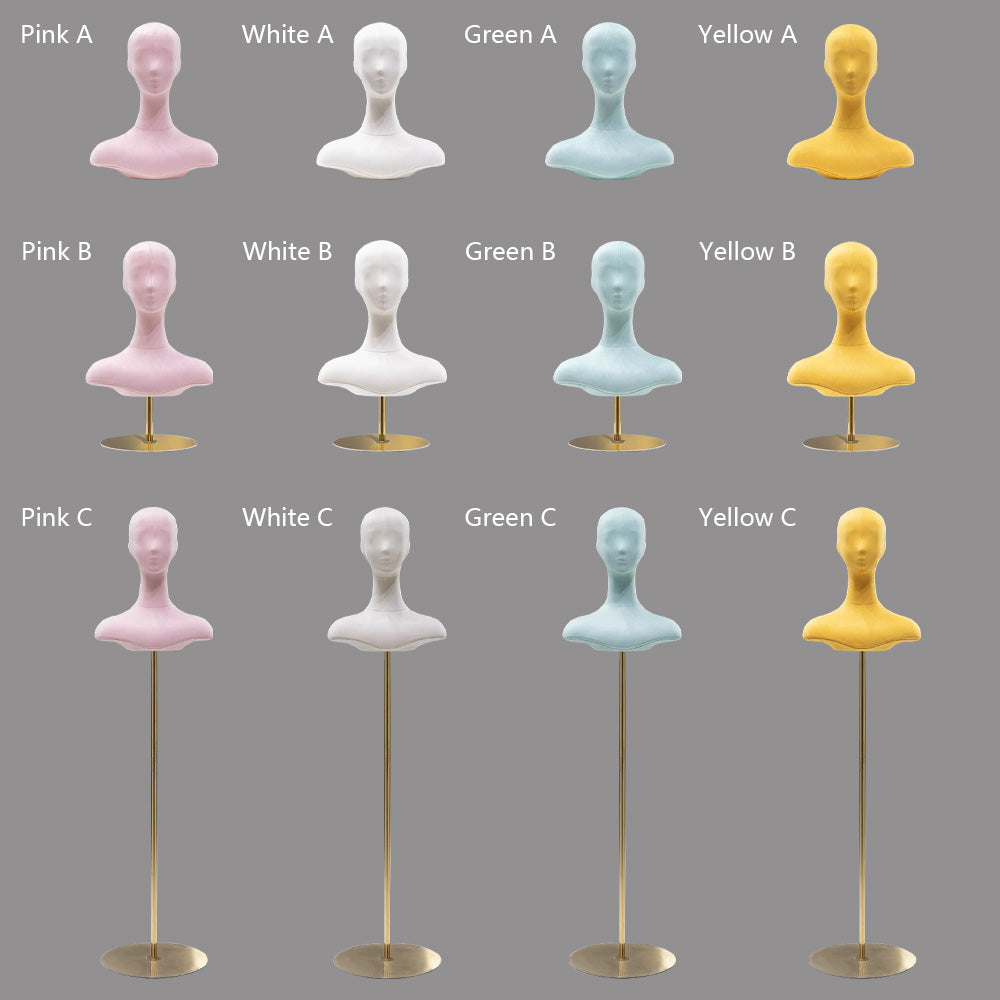 Jelimate Female Mannequin Head With Shoulders,Colorful Suede Velvet Mannequin Head With Base,Jewelry Display Head Mannequin Wig Display Stand,Scarf Bag Veil Sunglasses Hat Display Head Model Props