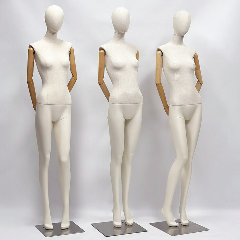 Jelimate Realistic Female Full Body Mannequin Dress Form,Upper Body Wraping Linen Fabric Bottom Painting Leg,White Beige Mannequin Female Full Body Model,Female Full Body Display Mannequin