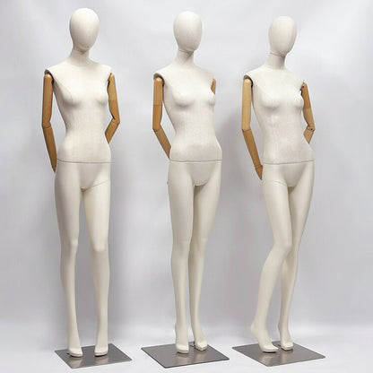 Jelimate Realistic Female Full Body Mannequin Dress Form,Upper Body Wraping Linen Fabric Bottom Painting Leg,White Beige Mannequin Female Full Body Model,Female Full Body Display Mannequin