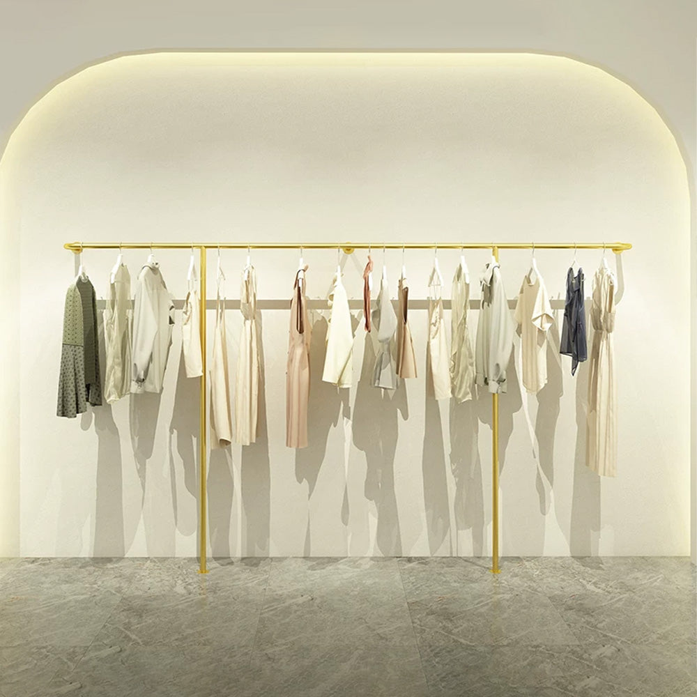 JELIMATE Wall-Mounted Gold Garment Display Rack for Boutique Clothing Store, Space-Saving