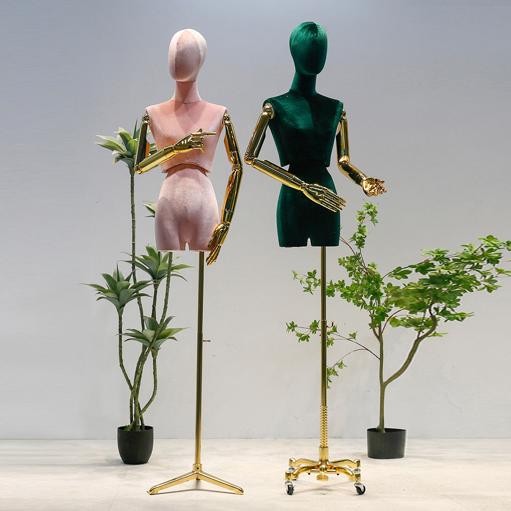 Jelimate Female Mannequin Torso,Female Half Body Mannequin Dress Form,Colorful Velvet Mannequin Torso With Silver Gold Arms,Clothing Store Clothing Display Mannequin,Female Display Dress Form Model